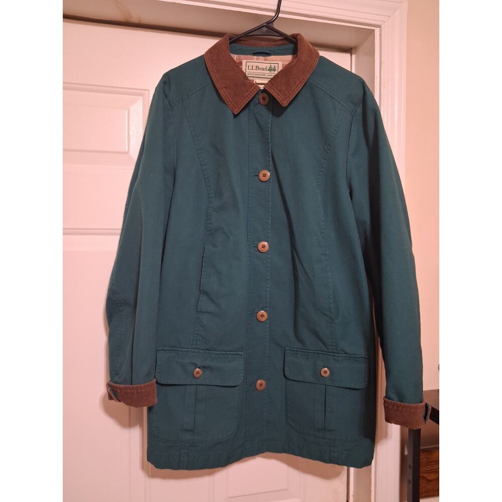 Vtg L.L.Bean Jacket Women's XL Green Field Chore Barn Corduroy Collar Flannel